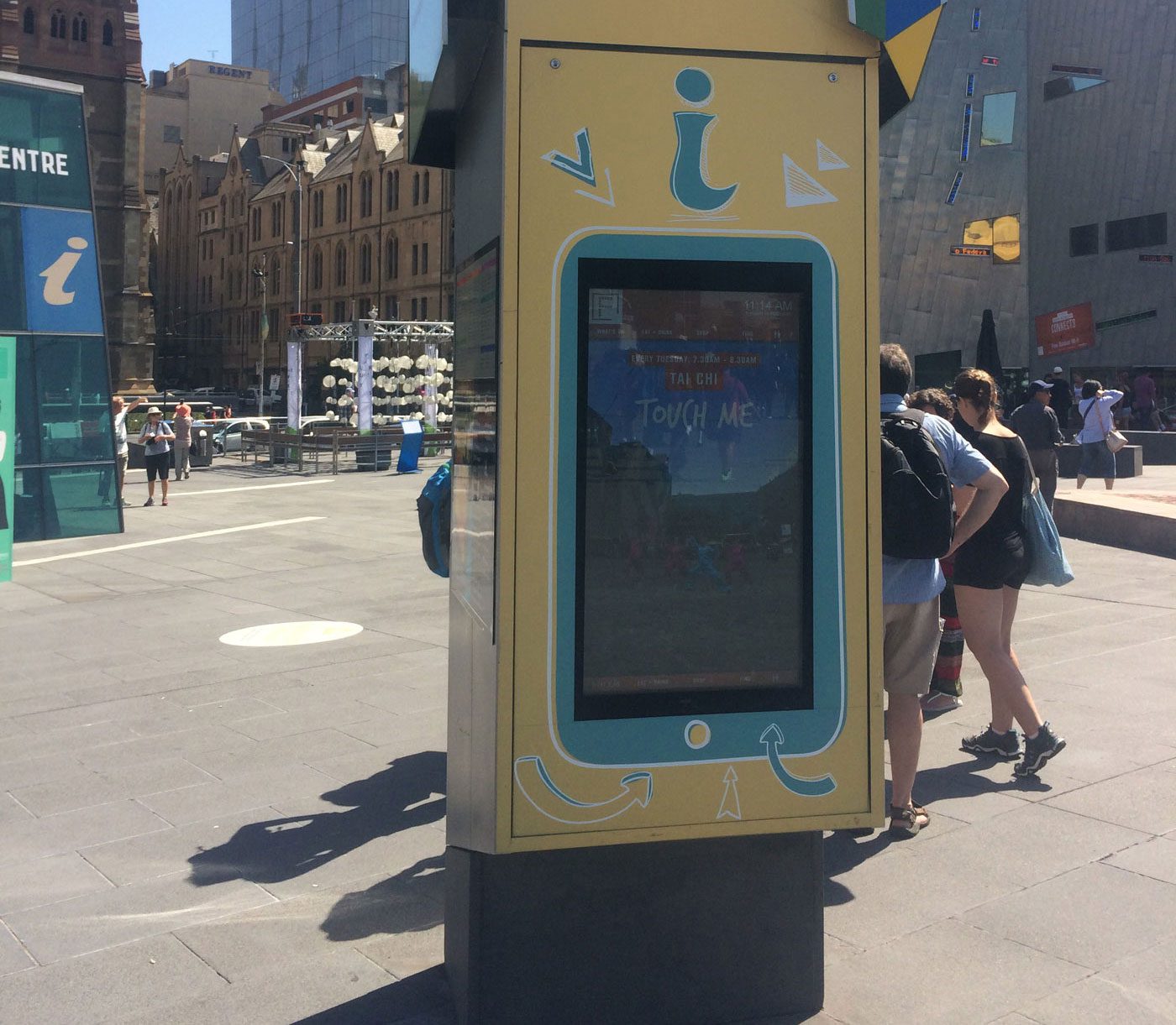 Metrospec Touch Screen Outdoor LCD Displays (Kiosk/Bollard) being used in Melbourne's Federation Square