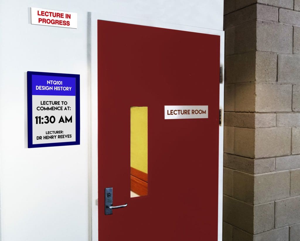 Metrospec E-Paper being used to show lecture times