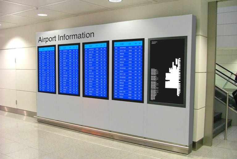 Metrospec H-Series LCD Display being used to display timetables at Airport as an Airport Digital Display