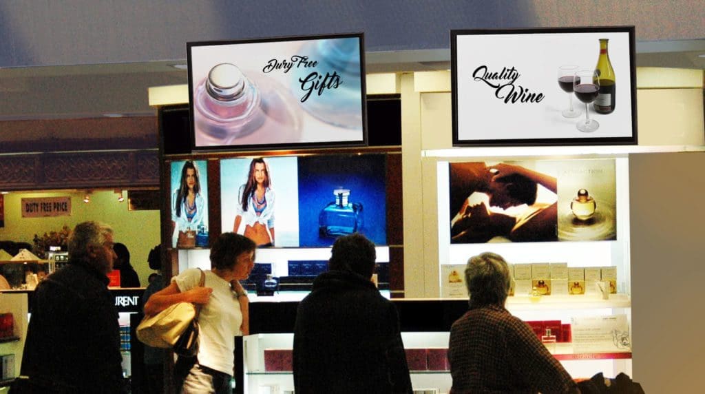 Metrospec Indoor LCD Displays showing advertisements at Airport as an Airport Advertising Display