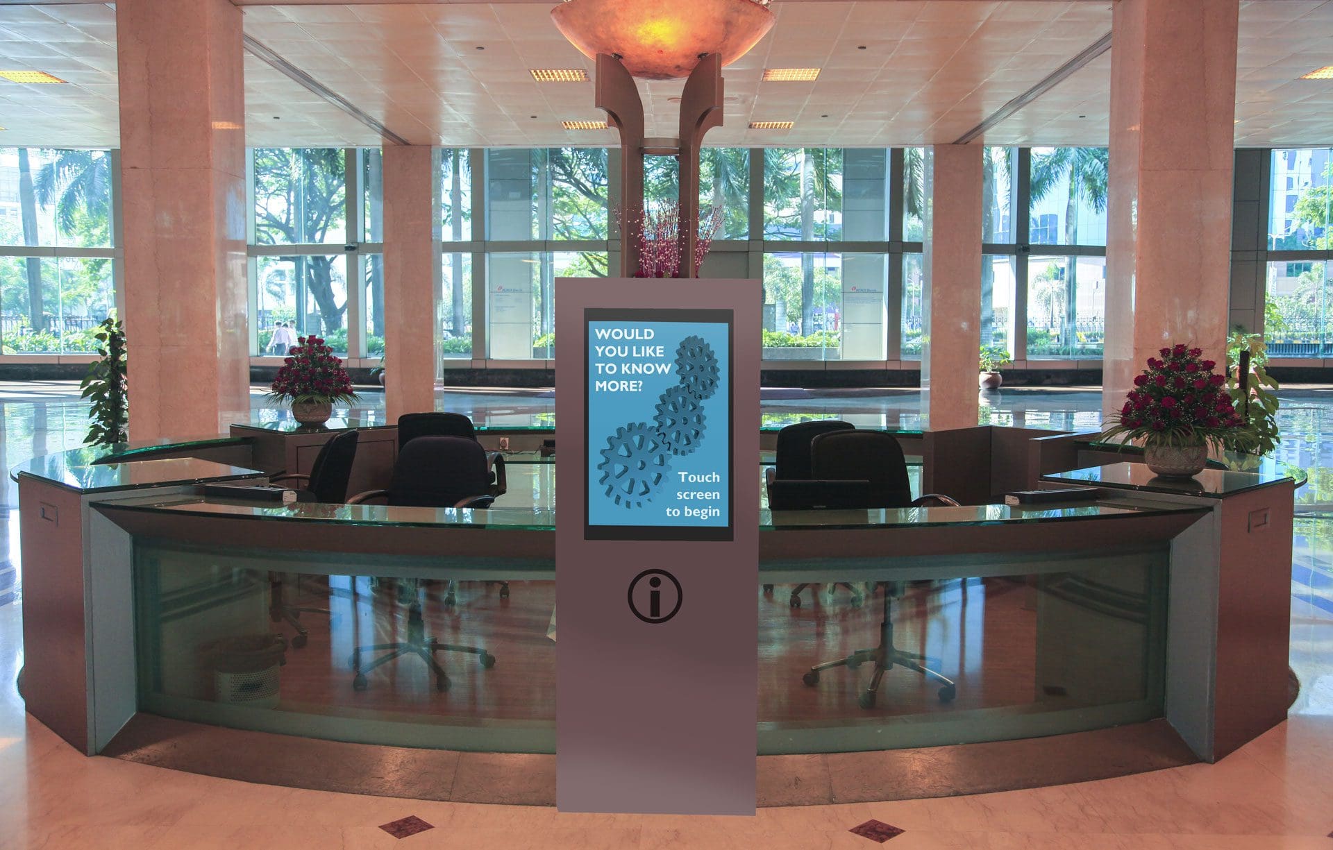 Indoor digital displays in business foyer