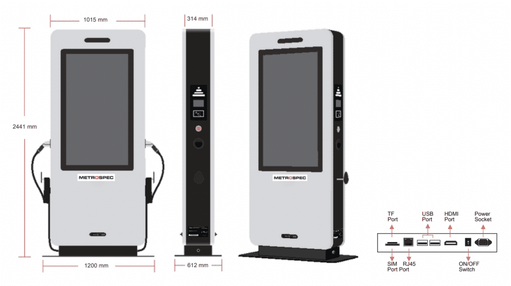 This is an image showcasing the Metrospec EV charger outdoor Display and its details.