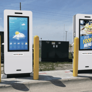 This is an image showcasing the Metrospec EV Charger Outdoor Display installed.