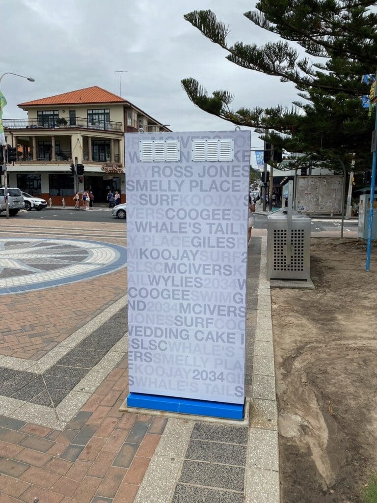 This is an image of the back of a Digital Signage Kiosk by Metrospec Installed at Coogee Beach, New South Wales