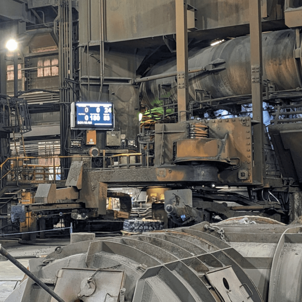 This is an image of an indoor LCD display installed at Bluescope Steel to that displays real time production information.