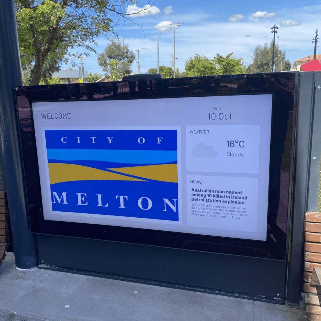 This is an image of a Custom 55" Outdoor LCD Digital DIsplay located on the Streetscape in Melton outside Melbourne, Victoria