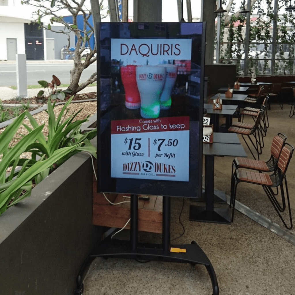 This is an image of an Outdoor LCD Display designed by Metrospec for a restaurant in Redcliffe, Queensland as a digital displays.