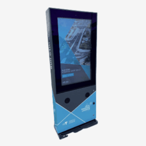 This is an image of an outdoor touchscreen kiosk