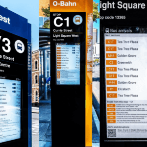 this is an image of the Metrospec LCD Digital Bus Stop Totem. Transport Hub Kiosk