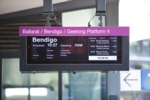 Passenger Information Display in Melbourne highlighting the timetable for the next train to Bendigo