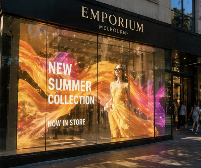 This is a rendering of the Metrospec Transparent LED Display Screen as a video installation for a shopfront in Australia.