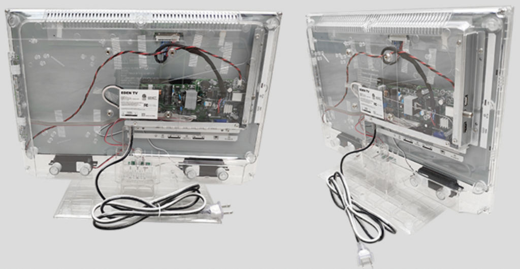 This is an image showing the back of the clear prison LED TV.