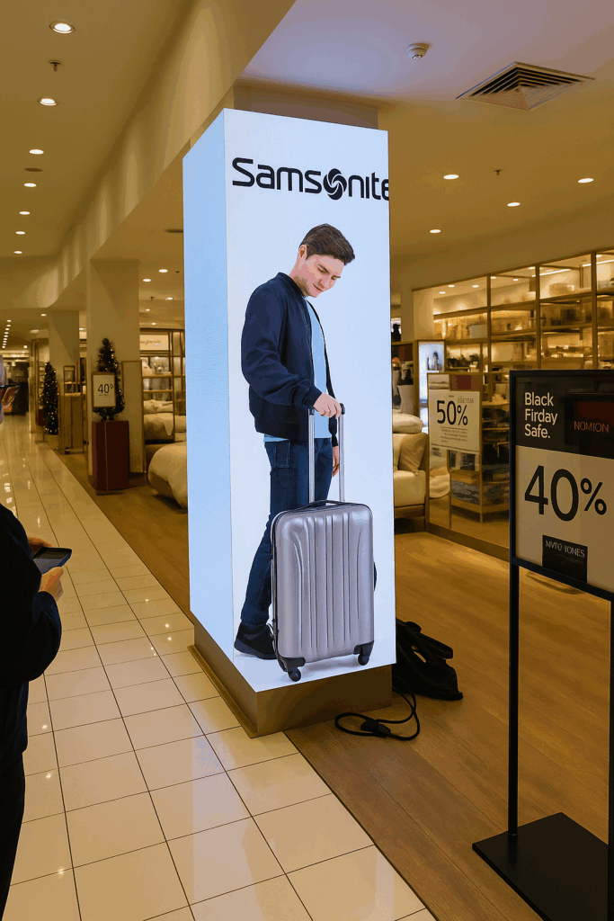 Retail Digital Signage by Metrospec for Samsonite at David Jones in Melbourne
