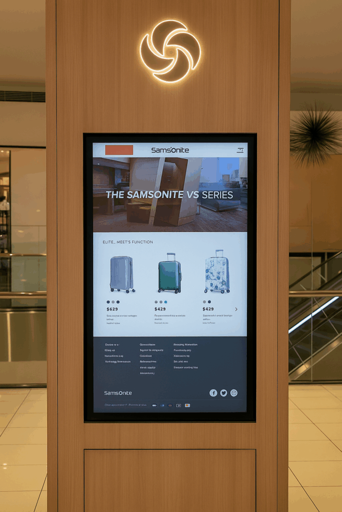 This is an image of a Retail Digital Display installed by Metrospec for Samsonite at David Jones in Melbourne