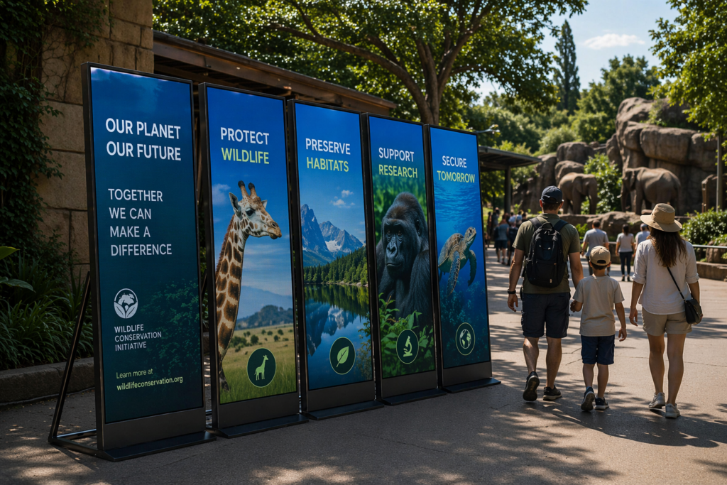 Poster Style LED Display Screen at a zoo by metrospec - digital displays Australia