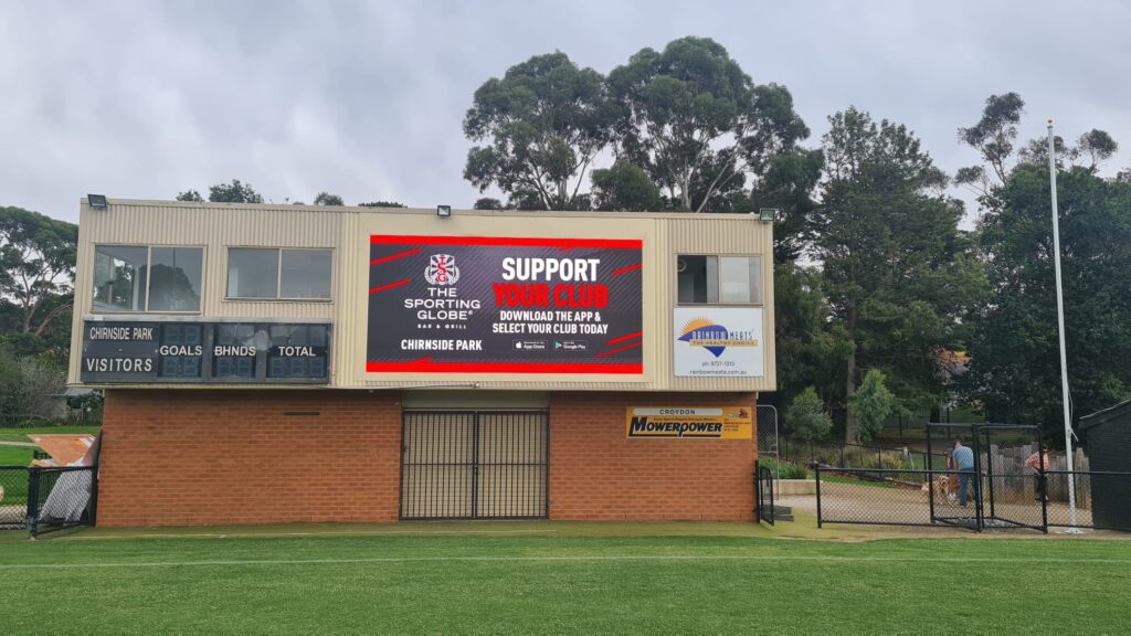 LED scoreboard installed at Chirnside Park Football and Cricket Club in Melbourne